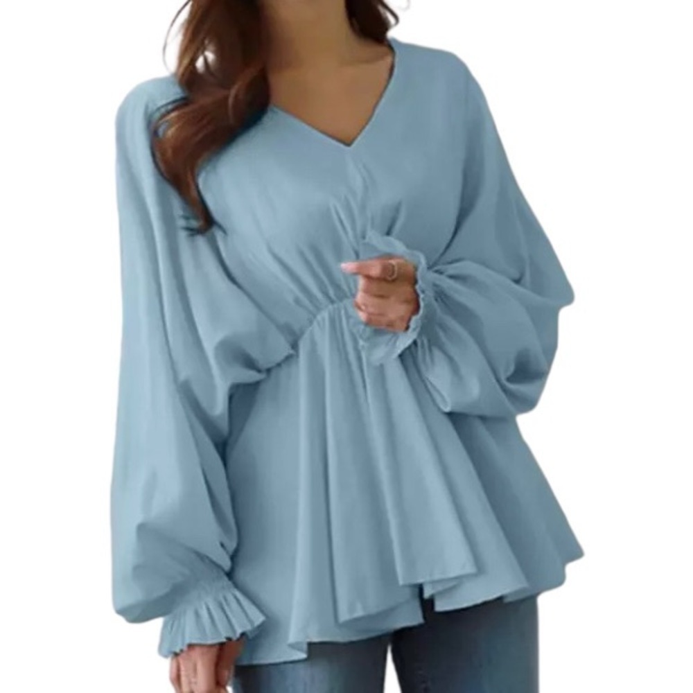 NWT Zanzea V neck Peasant Boho Poly Top XL/ 16*
